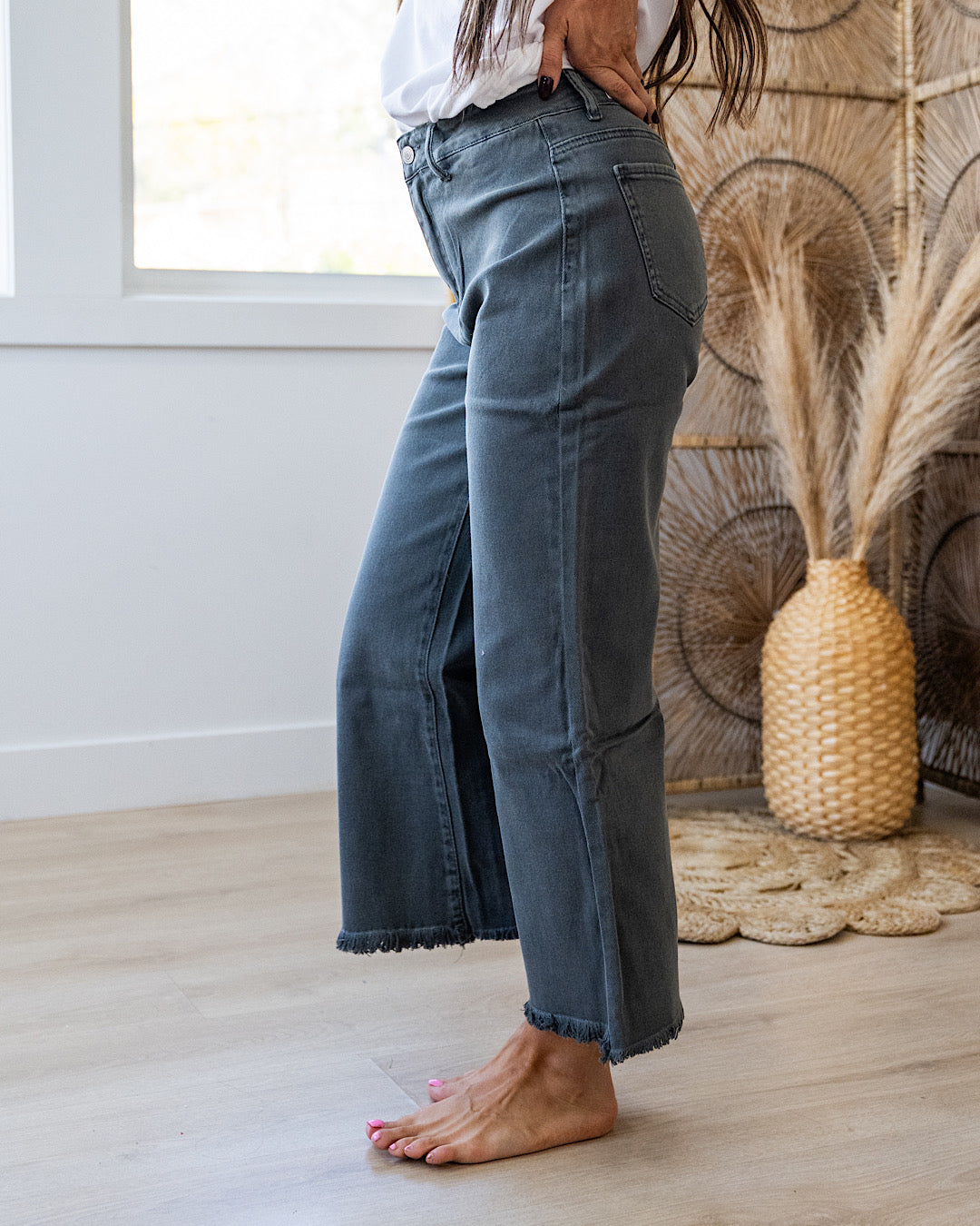 Mae Wide Leg Cropped Jeans - Ash Black Zenana