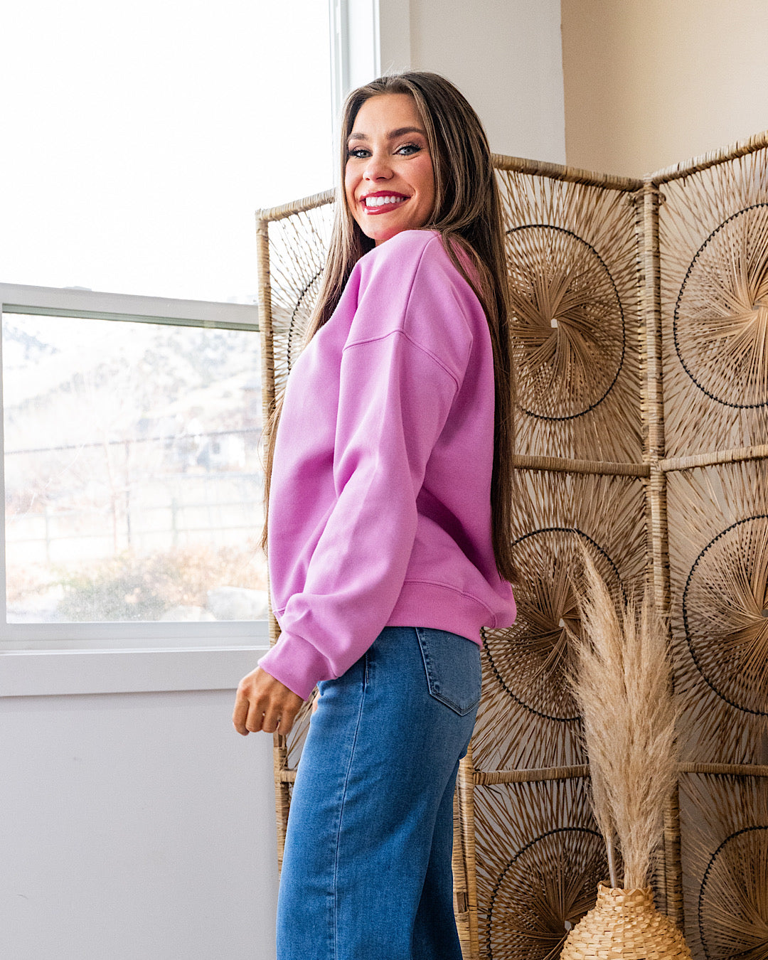 Cozy Crewneck Sweatshirt - Bright Mauve Zenana