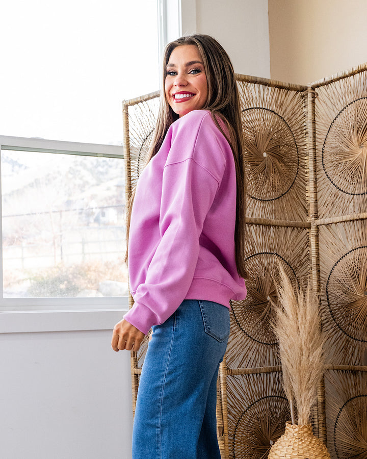 Cozy Crewneck Sweatshirt - Bright Mauve Zenana