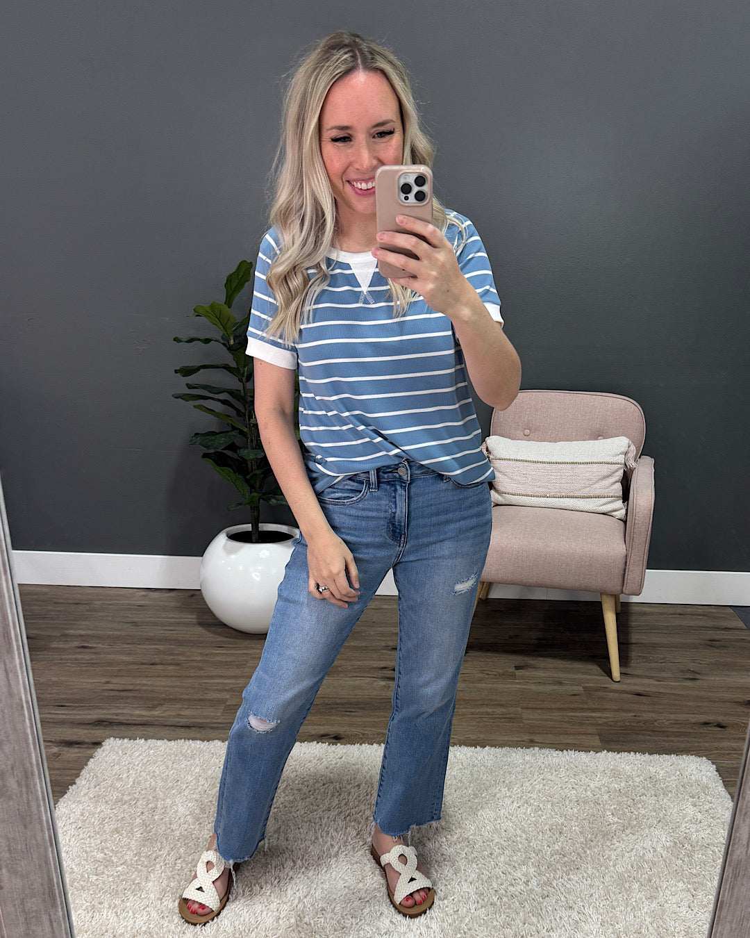 Marcie Ribbed Striped Top - Blue SALE Staccato