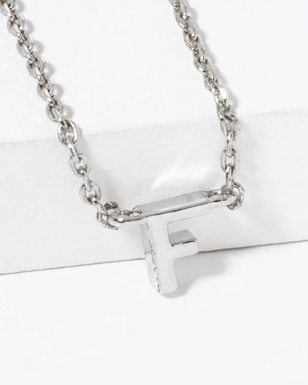 Dainty White Gold Initial Necklace - Pick Your Initial Trendy Wholesale F One Size