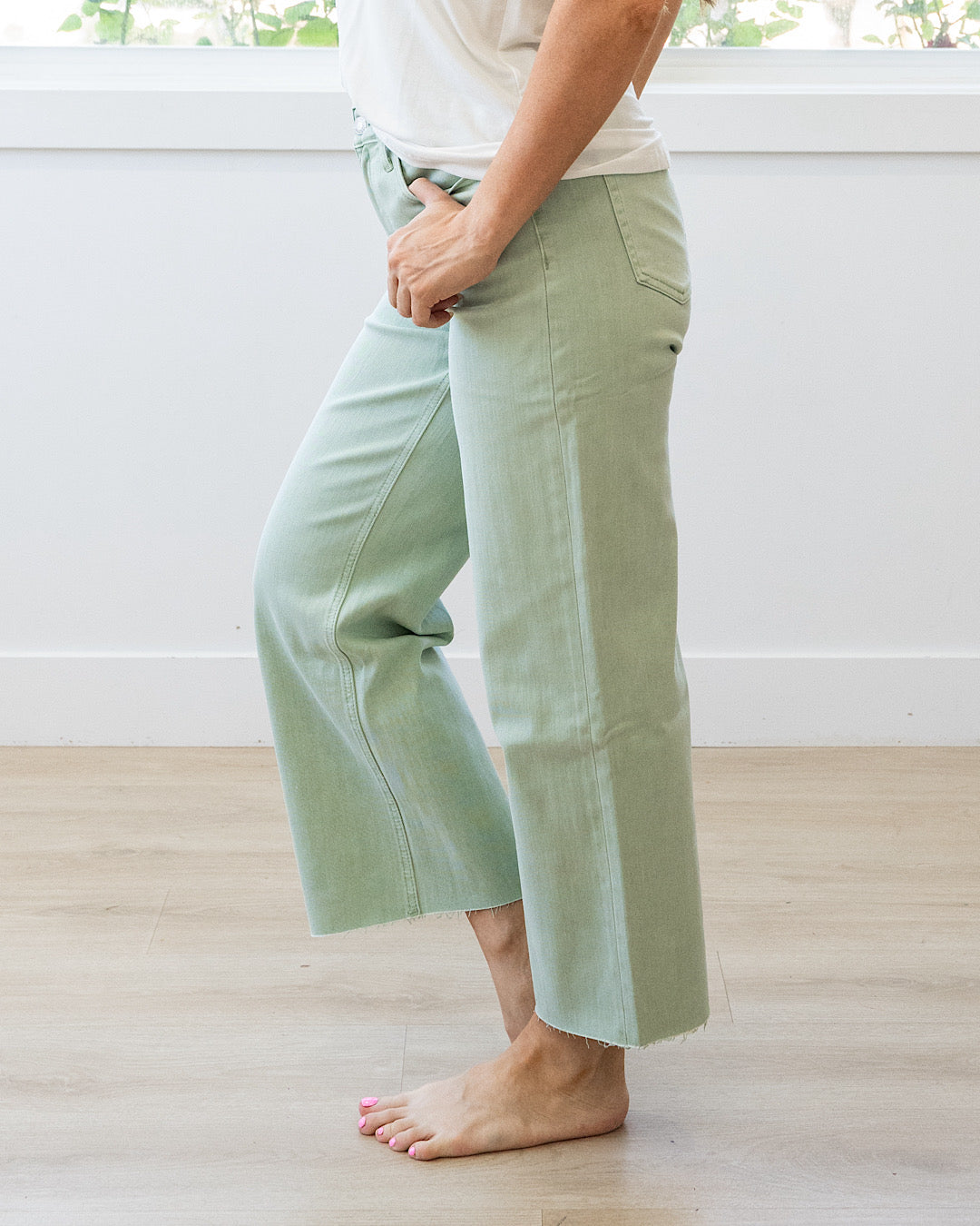 NEW! Vervet Skye Wide Leg Non Distressed Crop Jeans - Mint Vervet