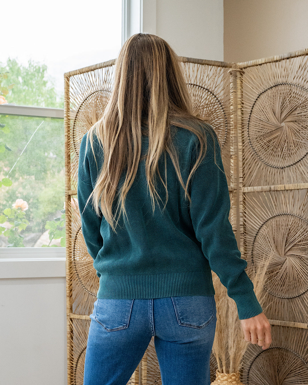Called It All Off Washed Waffle Knit Sweater - Teal Staccato
