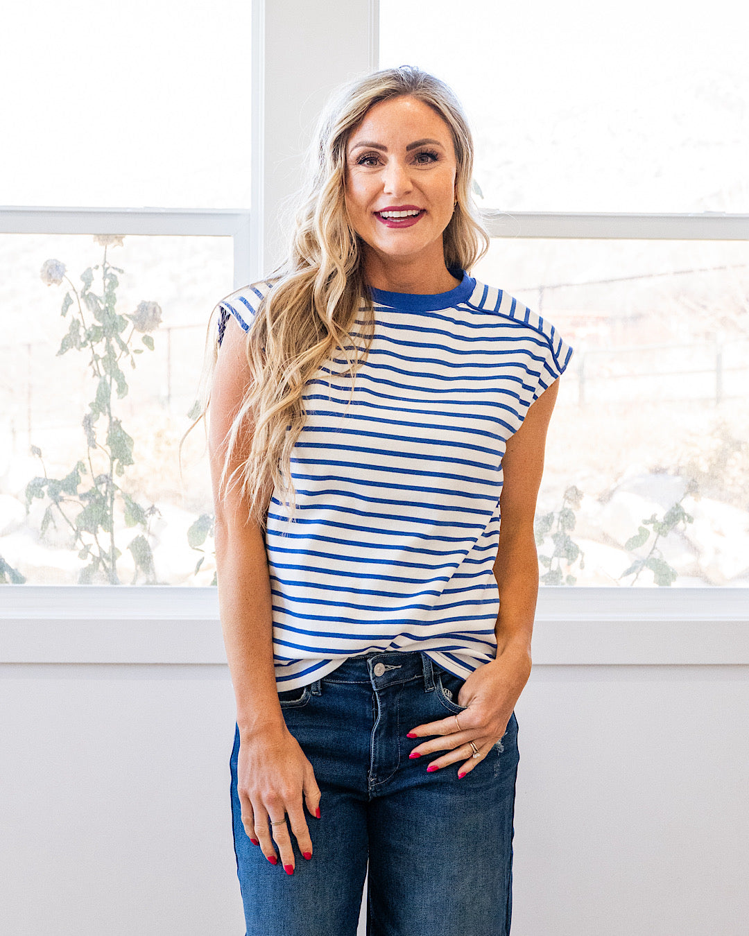 Adalyn Cap Sleeve Striped Top - Color Options Available! Staccato Blue