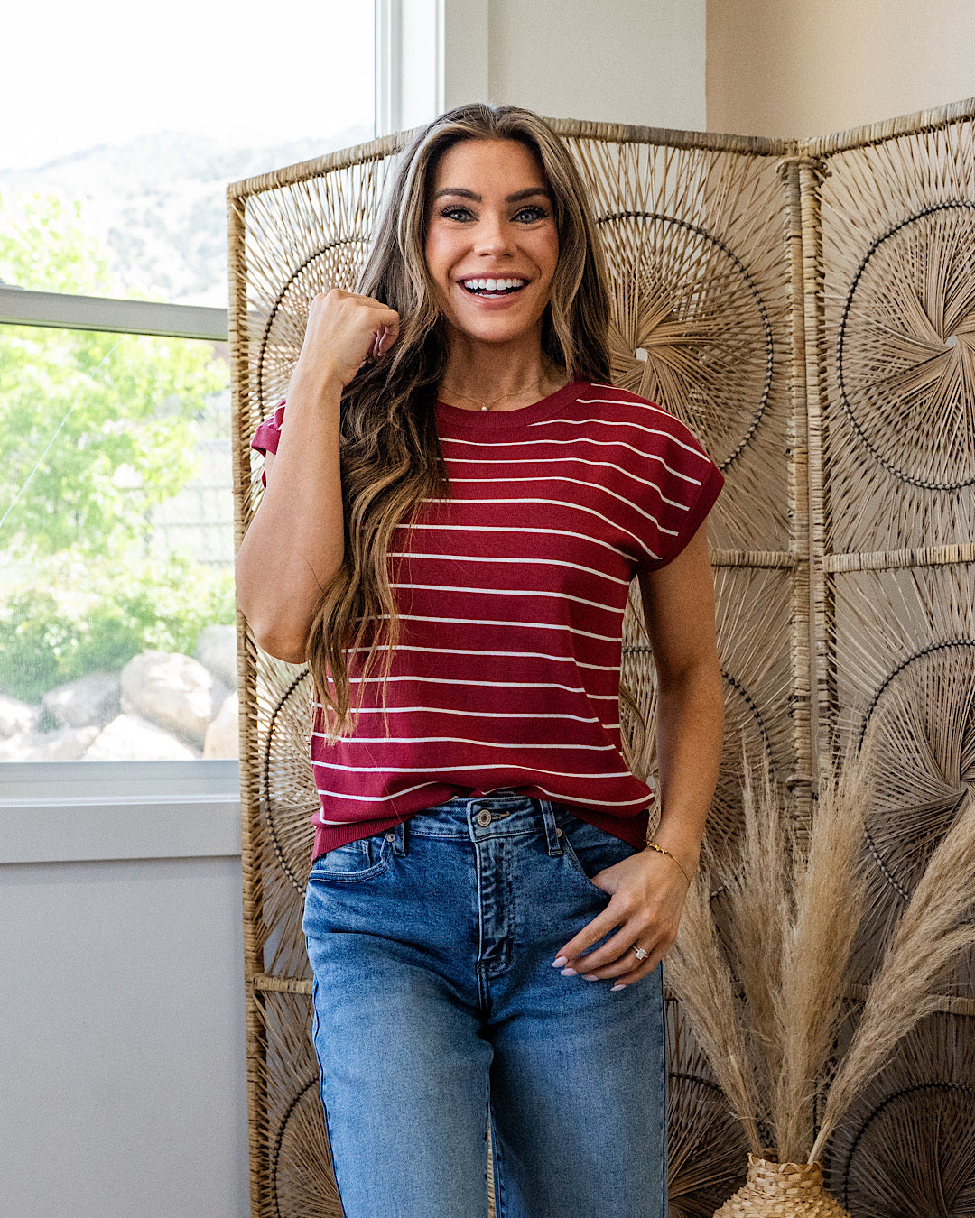 Allie Striped Short Sleeve Sweater - Color Options Available Staccato Marsala