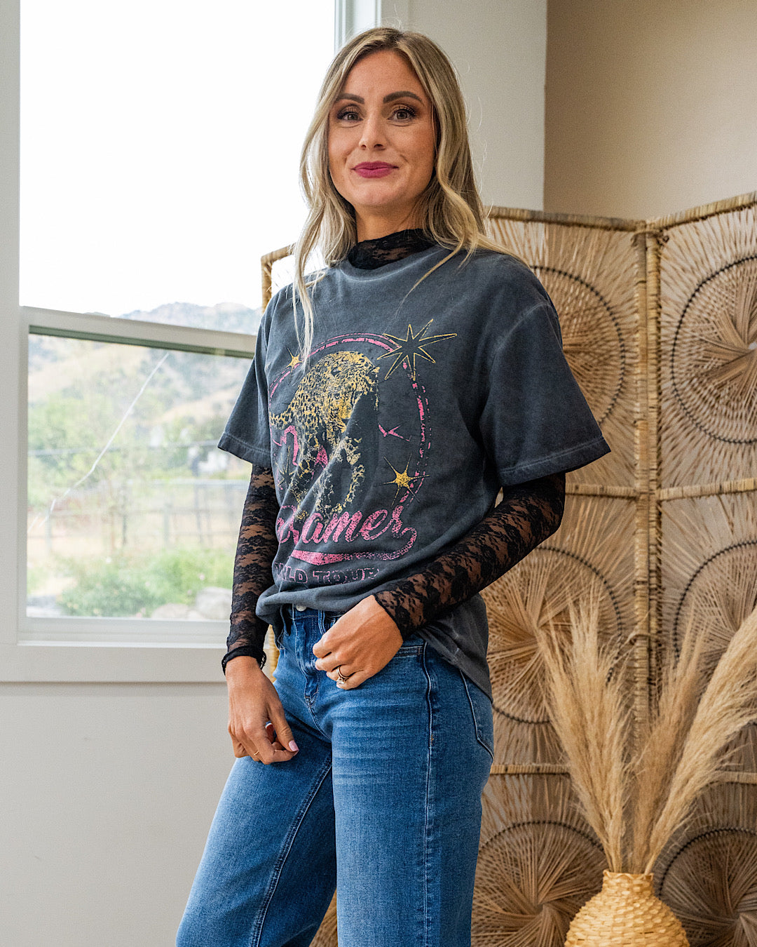 Dreamer World Tour Leopard Black Mineral Wash Tee SALE Zutter