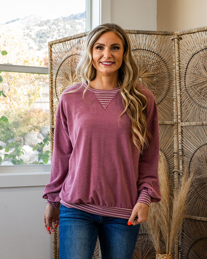 Isabel Contrast Striped Top - Dark Mauve Lovely Melody