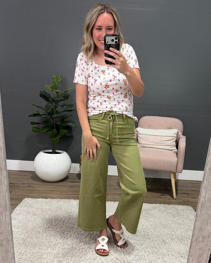 NEW! Reagan Floral Ribbed Top - Ivory & Pink PS Kate
