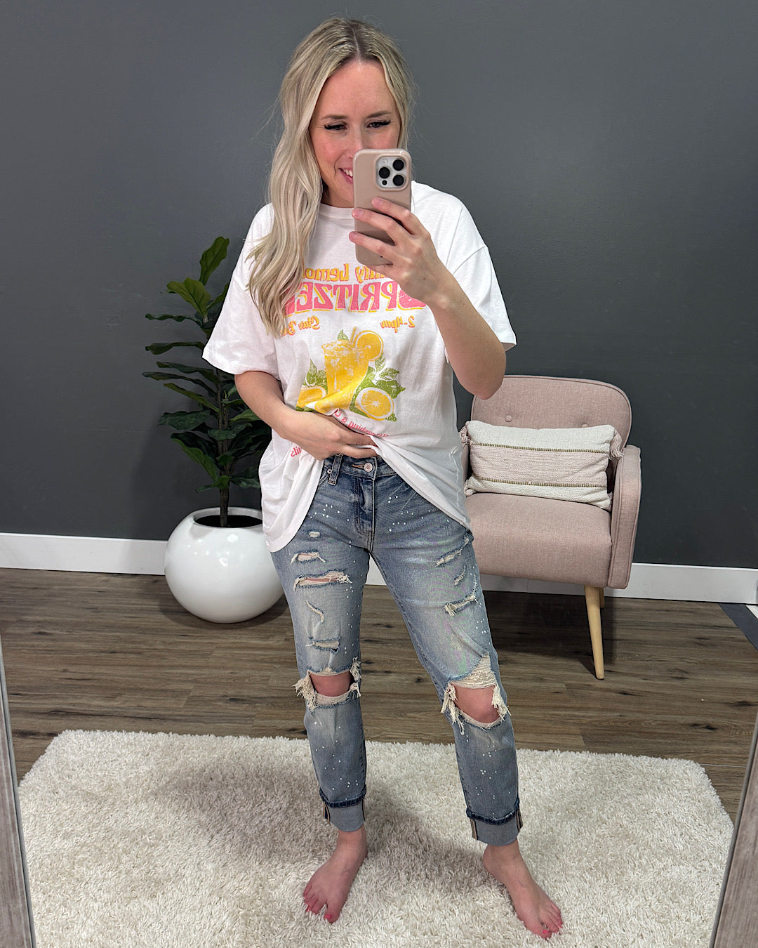 KanCan Collins Distressed Paint Splatter Boyfriend Jeans - Light Wash KanCan