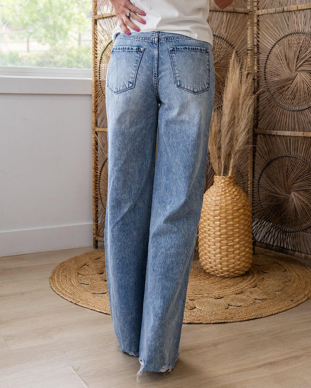 KanCan Natalia Distressed Knee Wide Leg Jeans KanCan