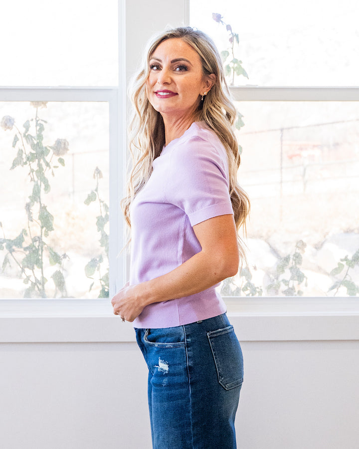 NEW! Ashton Short Sleeve Sweater Top - Lavender Be Cool