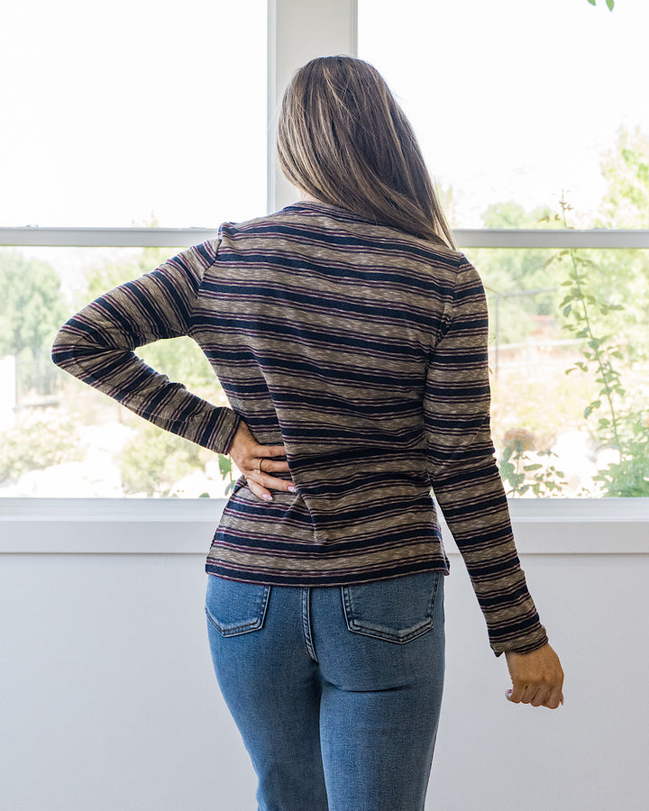 NEW! Alexa Multi Striped Top - Olive, Navy & Burgundy Staccato