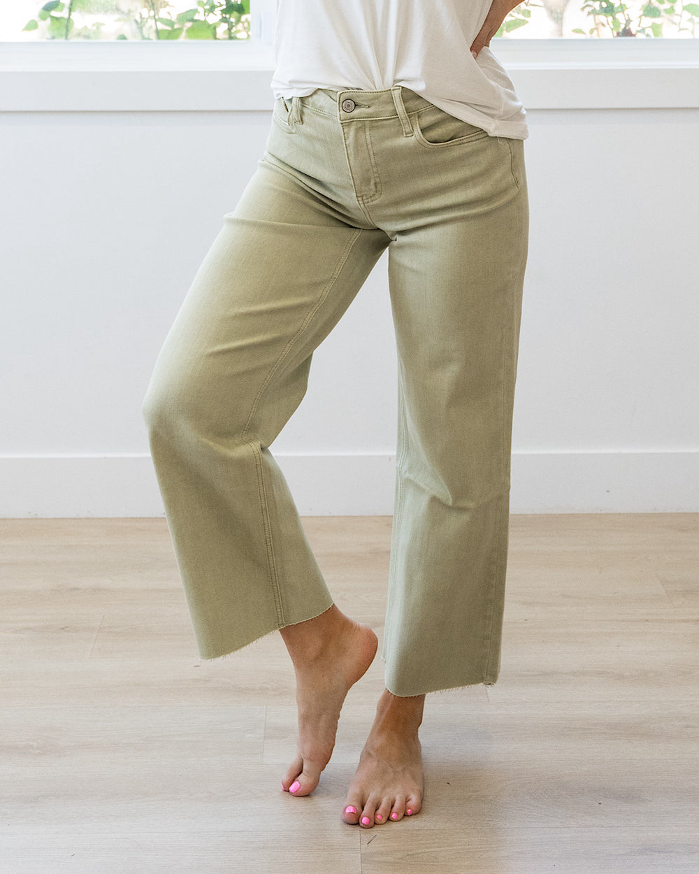 Vervet Skye Wide Leg Non Distressed Crop Jeans - Olive Vervet