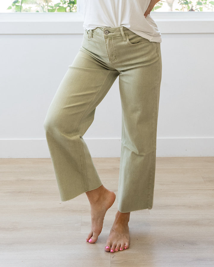 Vervet Skye Wide Leg Non Distressed Crop Jeans - Olive Vervet