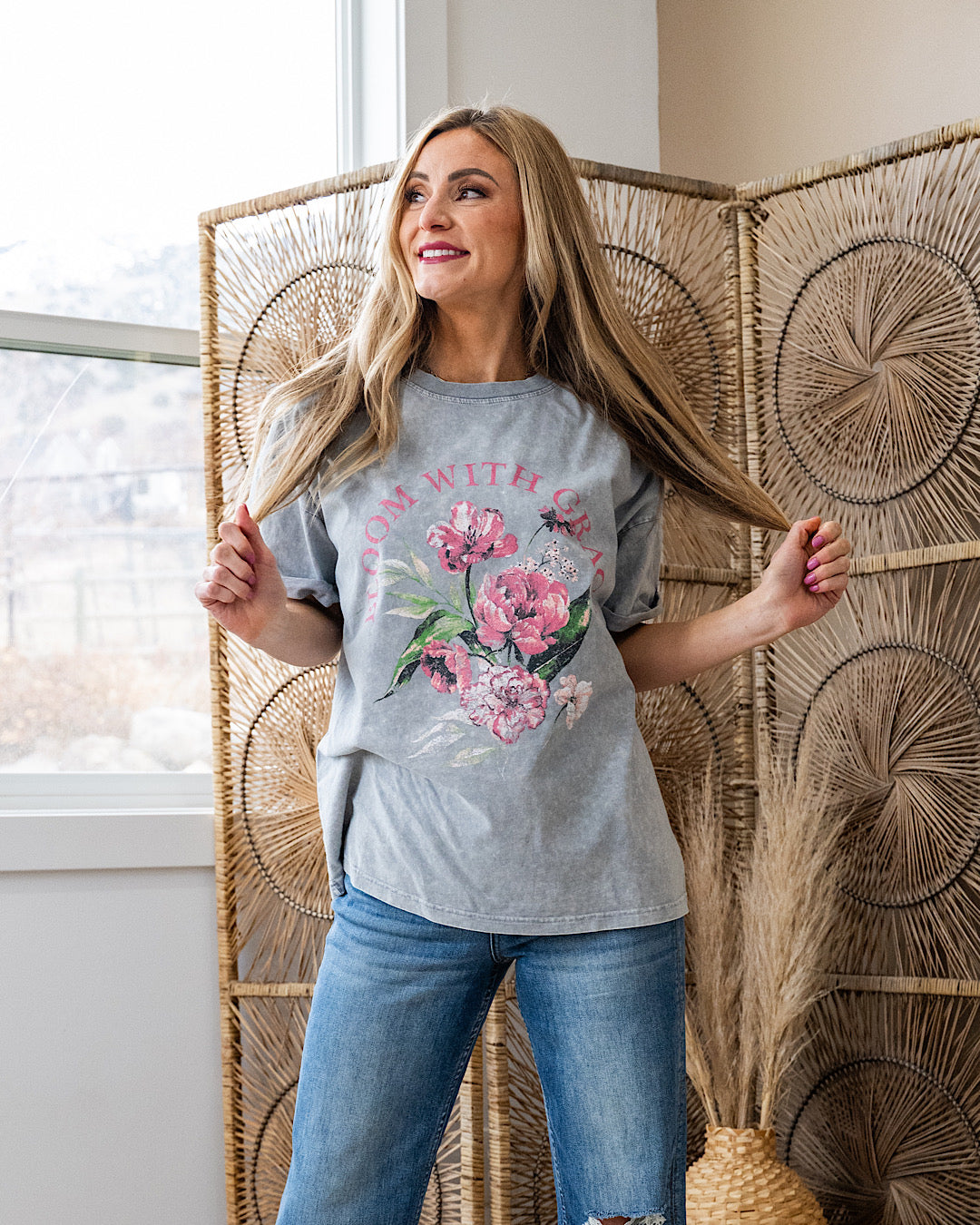Bloom with Grace Gray Denim Mineral Wash Tee SALE Zutter