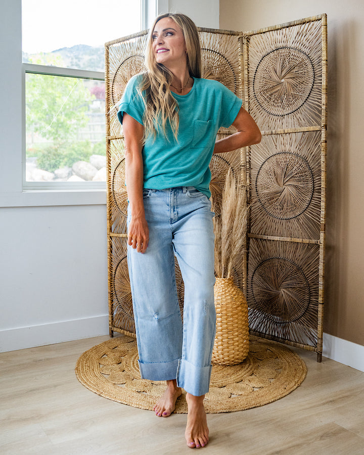 Junie Drop Shoulder Pocket Top - Green FINAL SALE Staccato