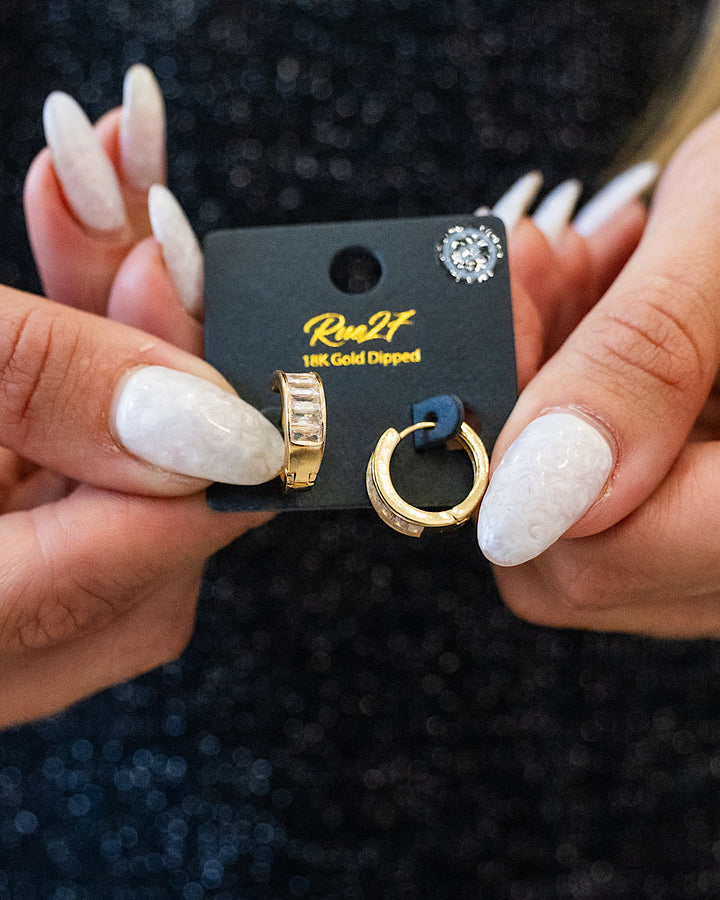 Gold and Crystal Huggie Earrings Trendy Wholesale