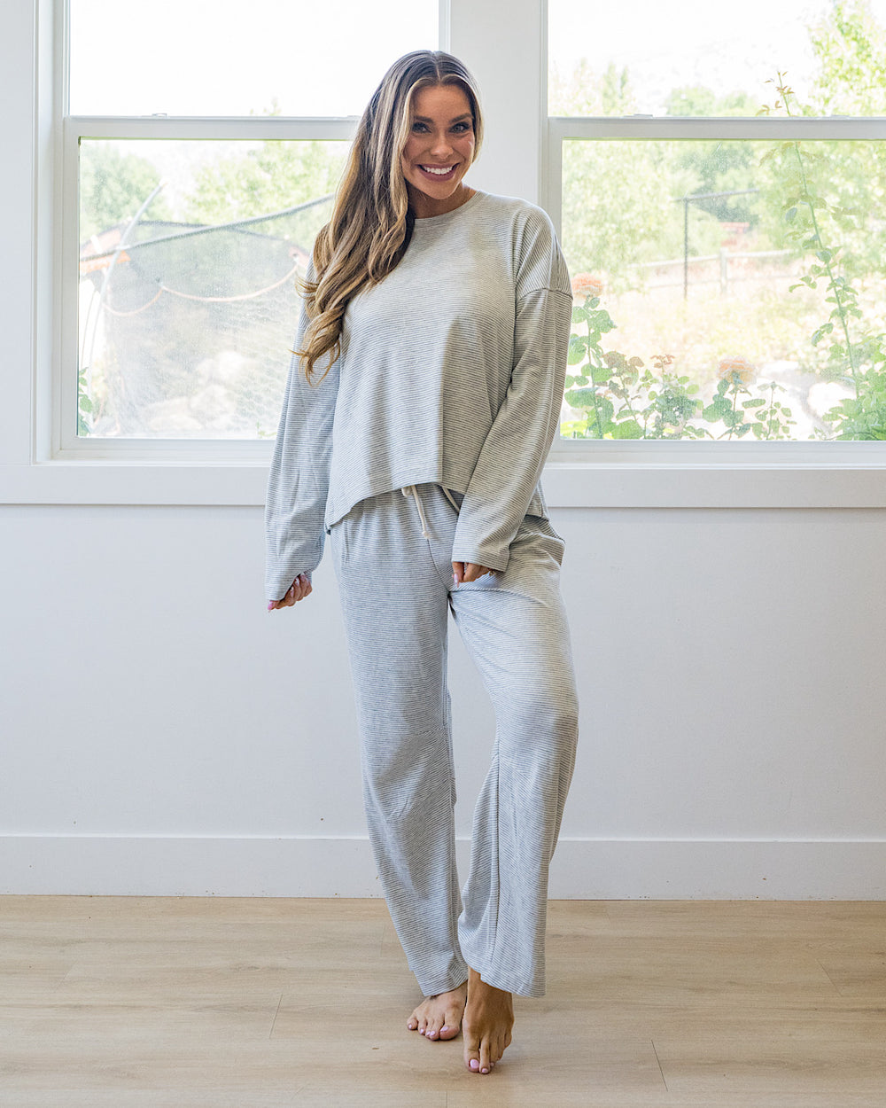 Stop Here Striped Knit Set - Heather Gray & Cream Wishlist