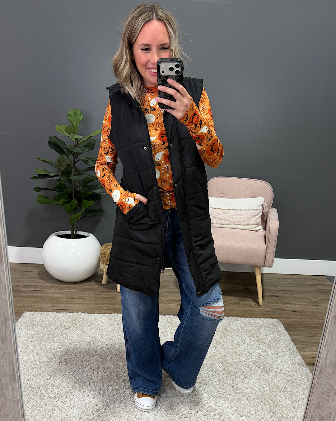 NEW! Harlow Long Vest - Black Michelle Mae