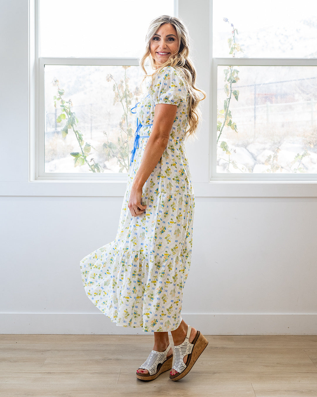 So Sweet Floral Print Midi Dress - Blue Multi Mine