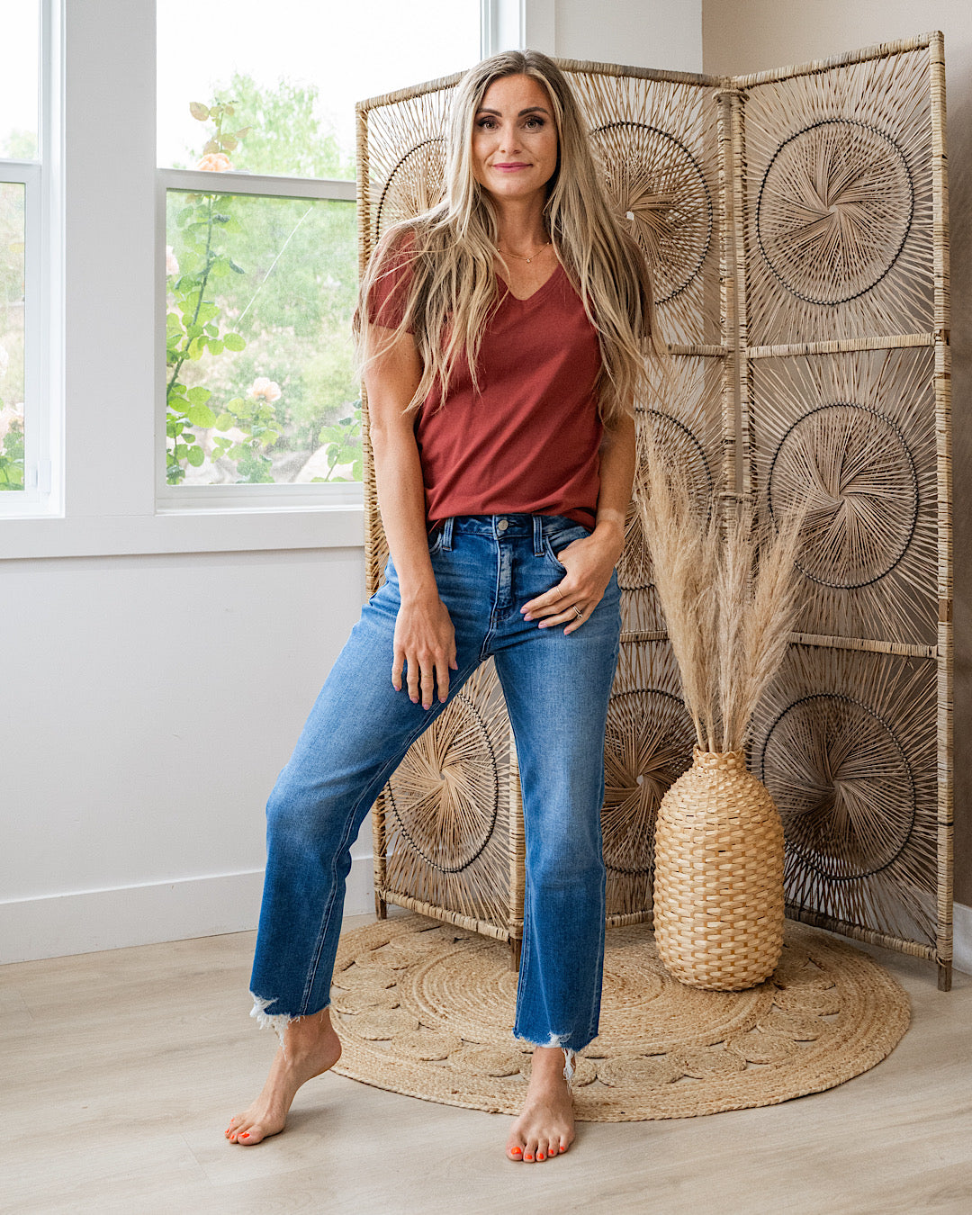 In Plain Sight V Neck Top - Chili SALE Be Cool