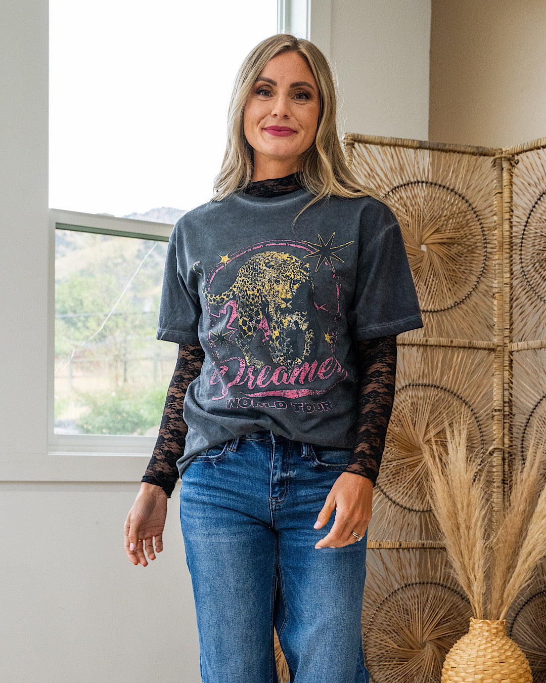 Dreamer World Tour Leopard Black Mineral Wash Tee SALE Zutter