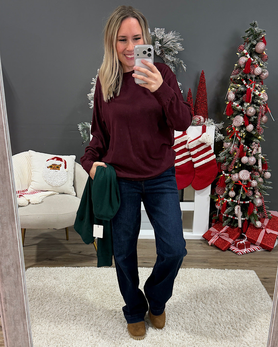 NEW! Mia Ribbed Crewneck Top - Burgundy Michelle Mae