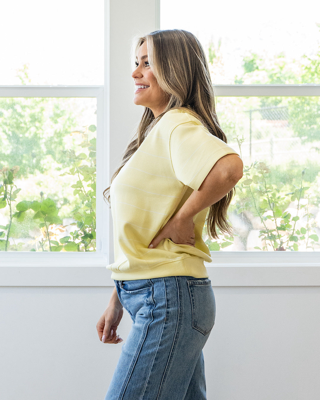 NEW! Macey Scuba Fabric Striped Top - Lemon & Cream Rae Mode
