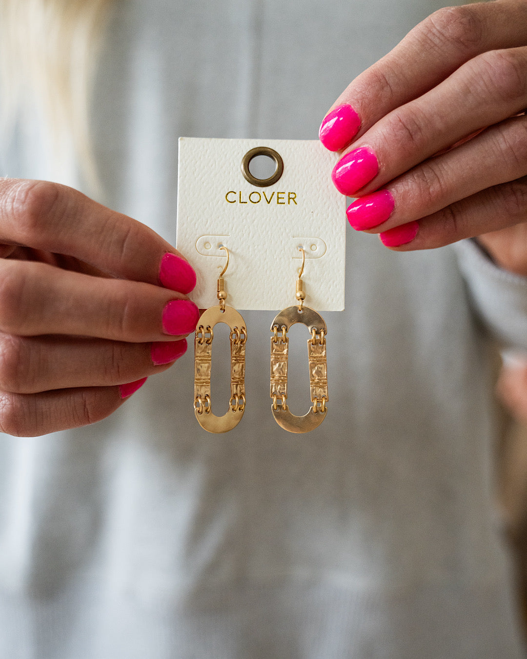 Textured Metal Geometric Dangle Earrings - Gold Trendy Wholesale