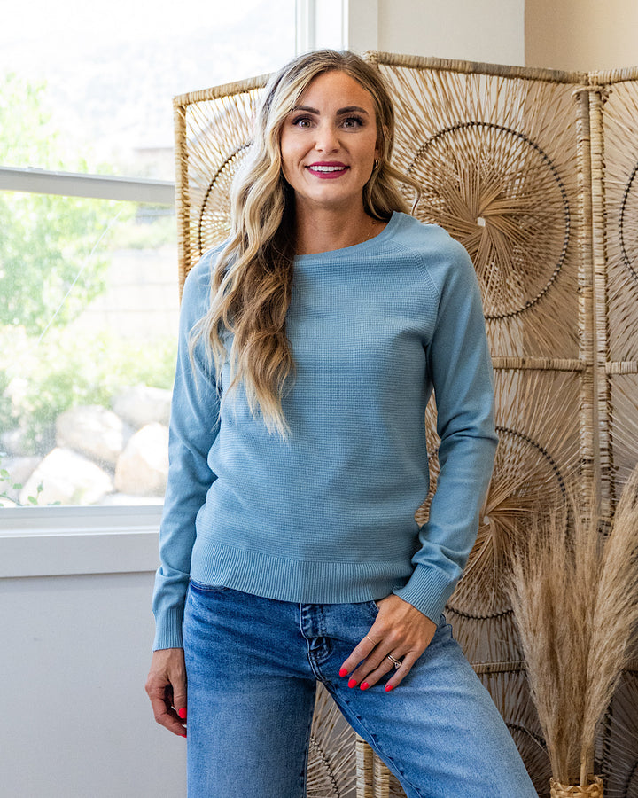Chelsea Waffle Knit Top - Color Options Available! Staccato Dusty Blue