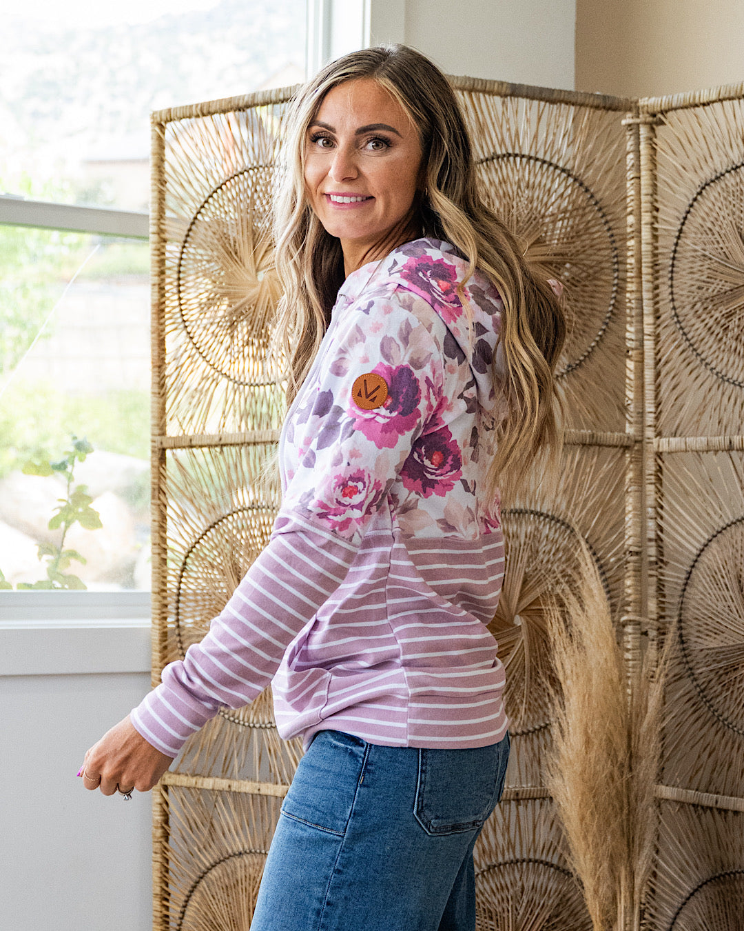 Hailey Pullover Hoodie - Autumn Blossom & Stripes Michelle Mae