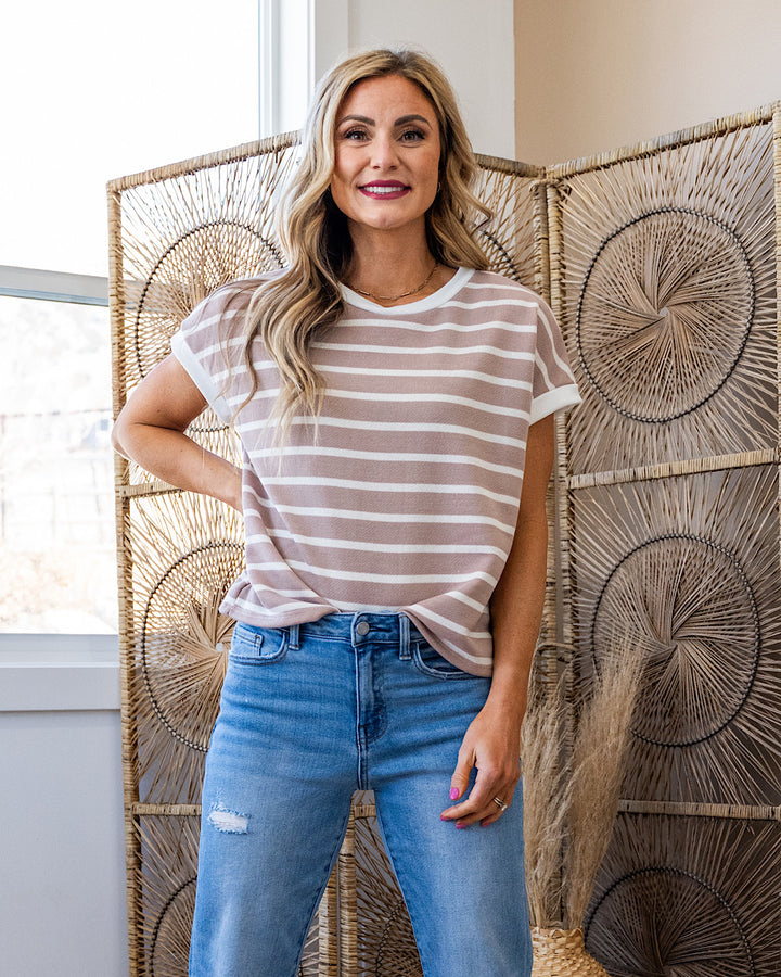 Nina Faded Striped Drop Shoulder Top - Color Options Available! Lovely Melody Taupe