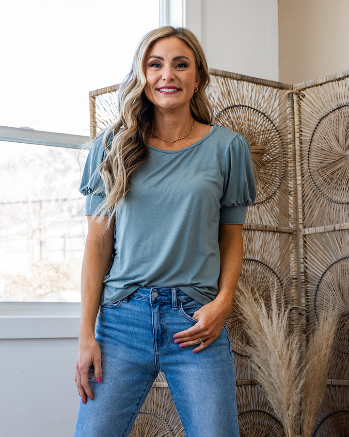 Cassie Puff Sleeve Top - Dusty Teal SALE Staccato