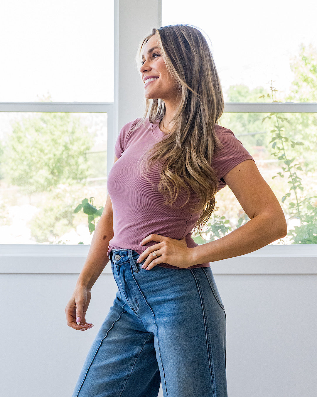 Cassidy Short Sleeve Ribbed Top - Foxglove Be Cool