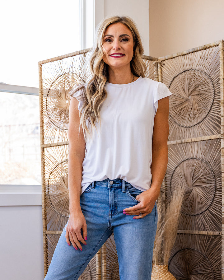 Demi Flutter Sleeve Top - White FINAL SALE Staccato
