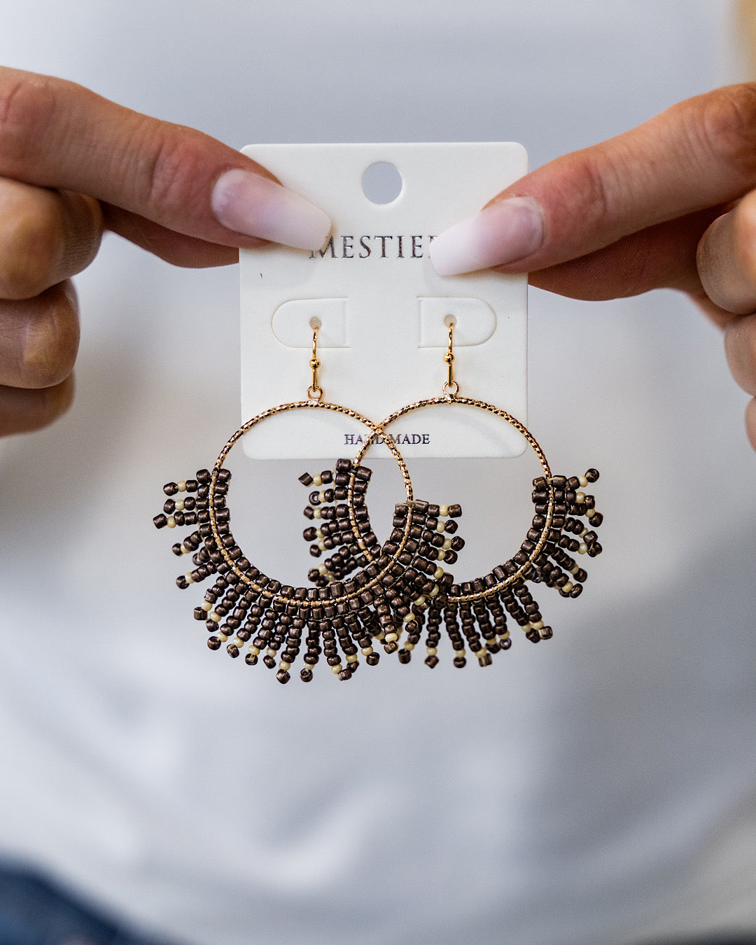 Gold Hoop Earrings with Chocolate Dangle Beads Crystals Trading Inc.