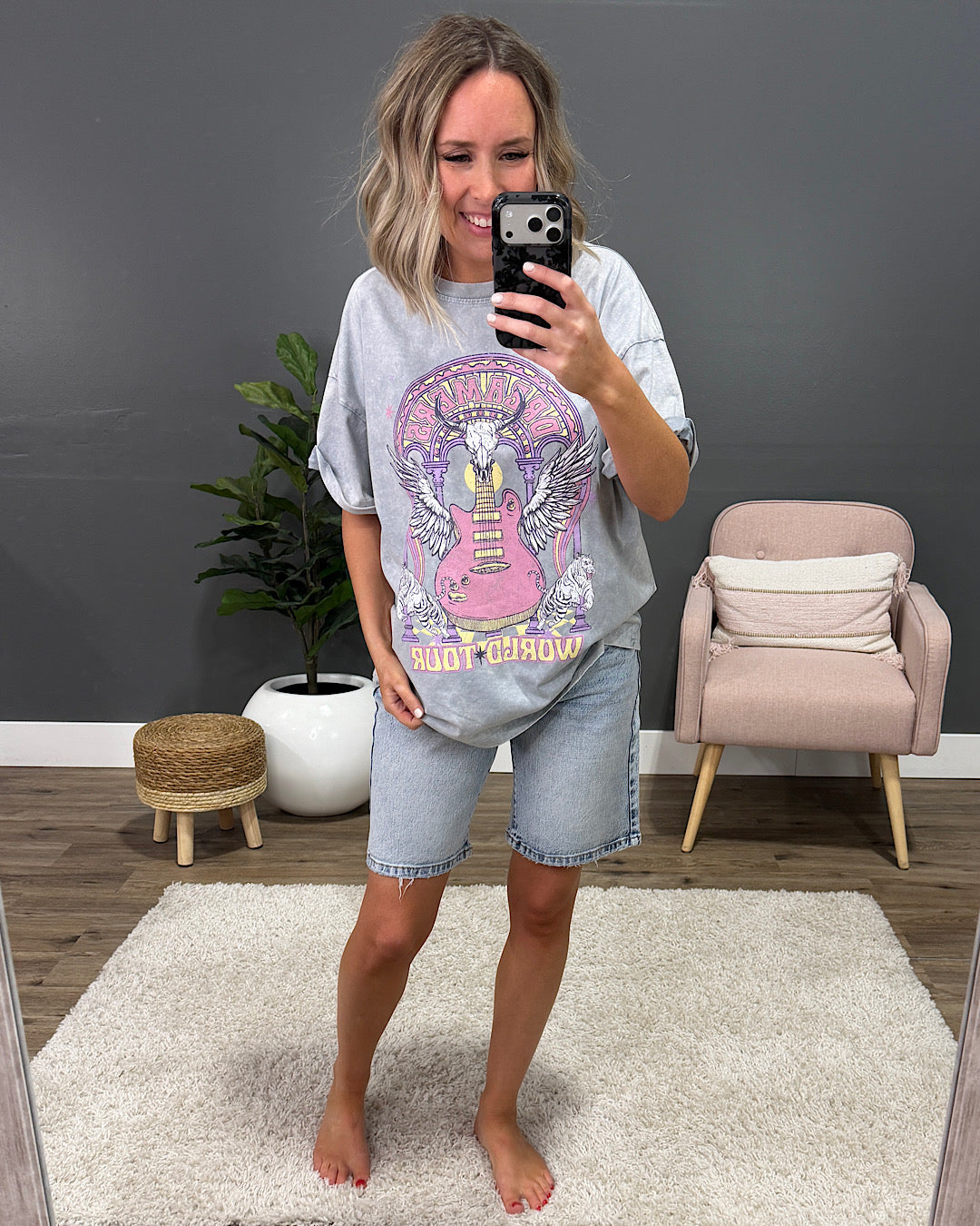 Dreamers World Tour Gray Denim Mineral Wash Tee Zutter