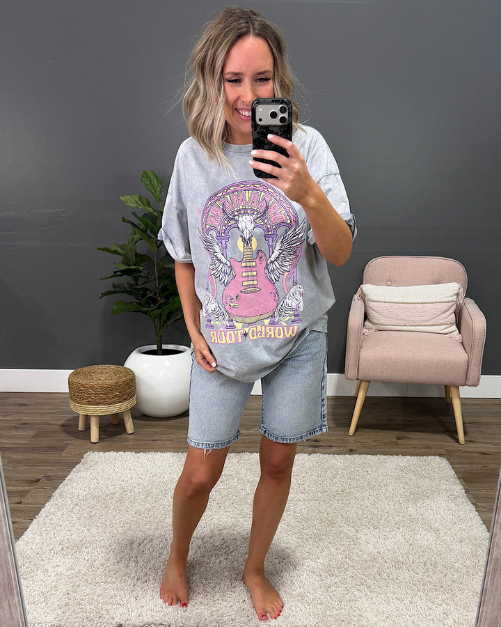 Dreamers World Tour Gray Denim Mineral Wash Tee Zutter