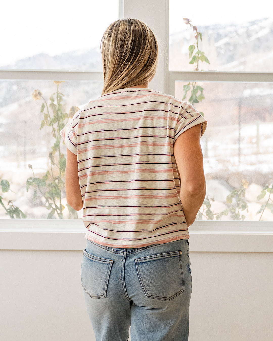 NEW! Alicia Striped Slub Knit Top - Pink Staccato