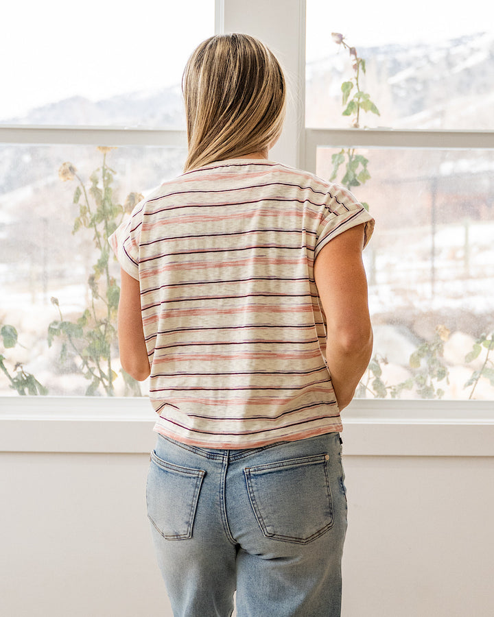 NEW! Alicia Striped Slub Knit Top - Pink Staccato