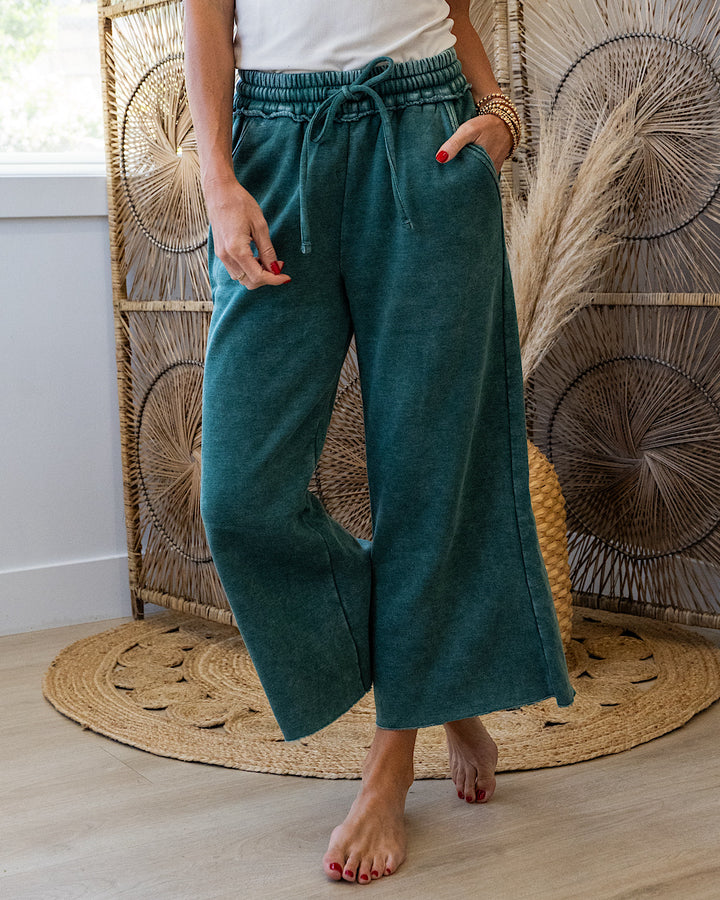 Cropped Wide Leg Comfy Pants - Color Options Available! Zenana Dark Green