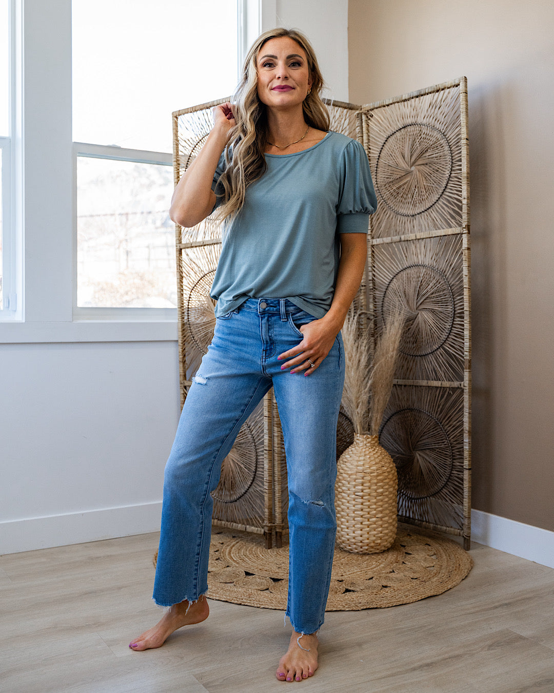 Cassie Puff Sleeve Top - Dusty Teal SALE Staccato