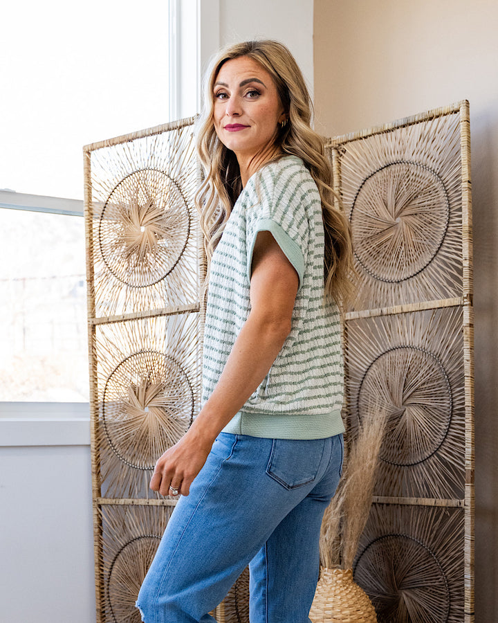 This Love Textured Striped V Neck Top - Sage SALE Lovely Melody