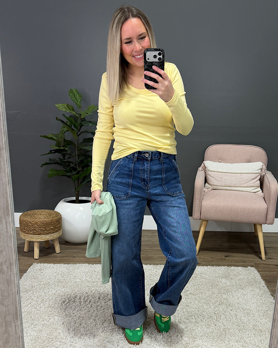 Jess Long Sleeve Knit Scoop Neck Top - Mint Be Cool
