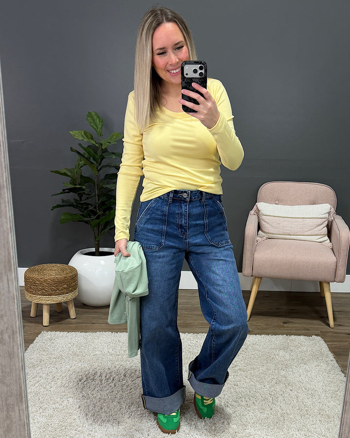 Jess Long Sleeve Knit Scoop Neck Top - Mint Be Cool