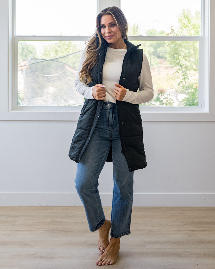 NEW! Harlow Long Vest - Black Michelle Mae