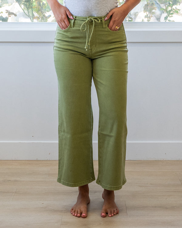 NEW! Vervet Kacie Cropped Wide Leg Jeans - Eucalyptus Vervet