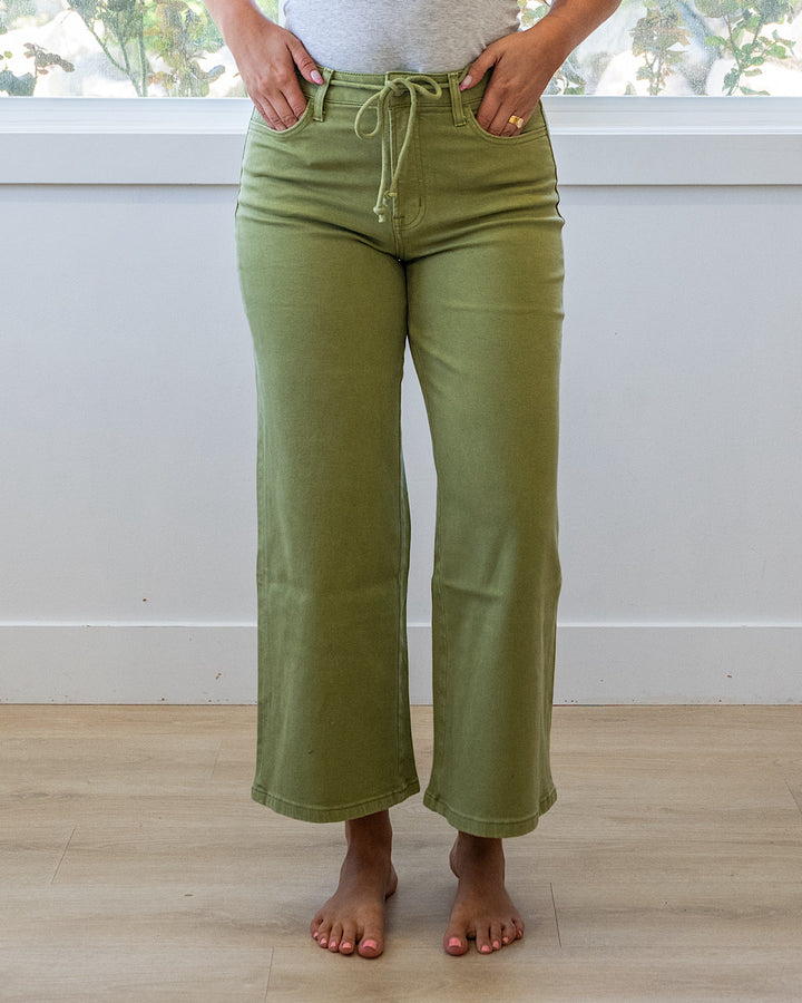 NEW! Vervet Kacie Cropped Wide Leg Jeans - Eucalyptus Vervet