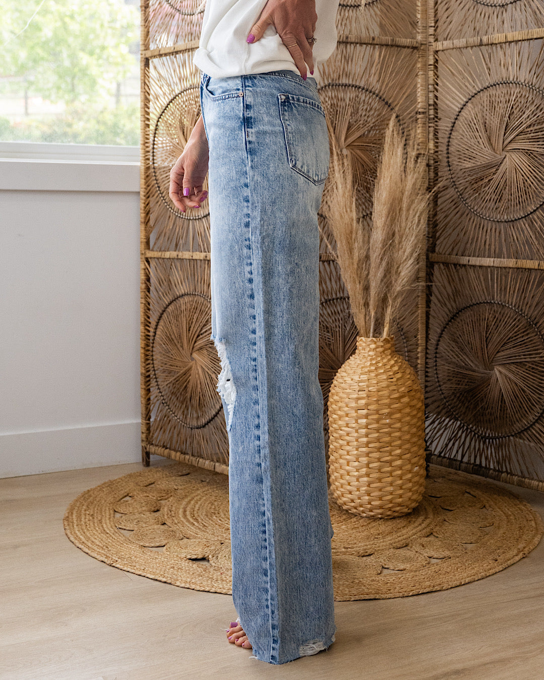 KanCan Natalia Distressed Knee Wide Leg Jeans KanCan