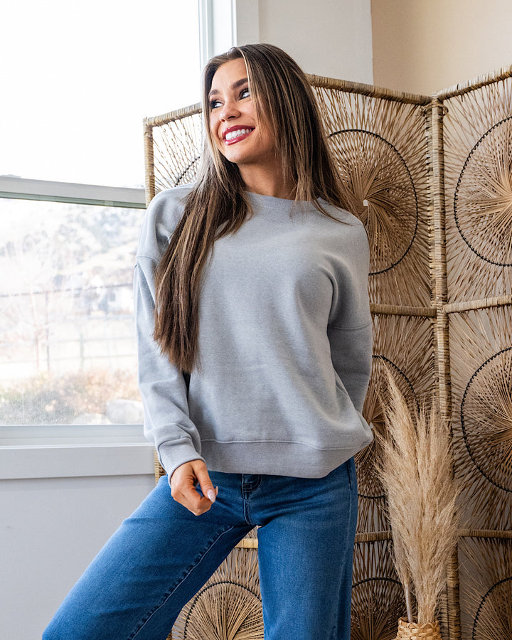 Cozy Crewneck Sweatshirt - Heather Gray Zenana Small